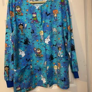 Colorful Halloween Themed Scrub Top
